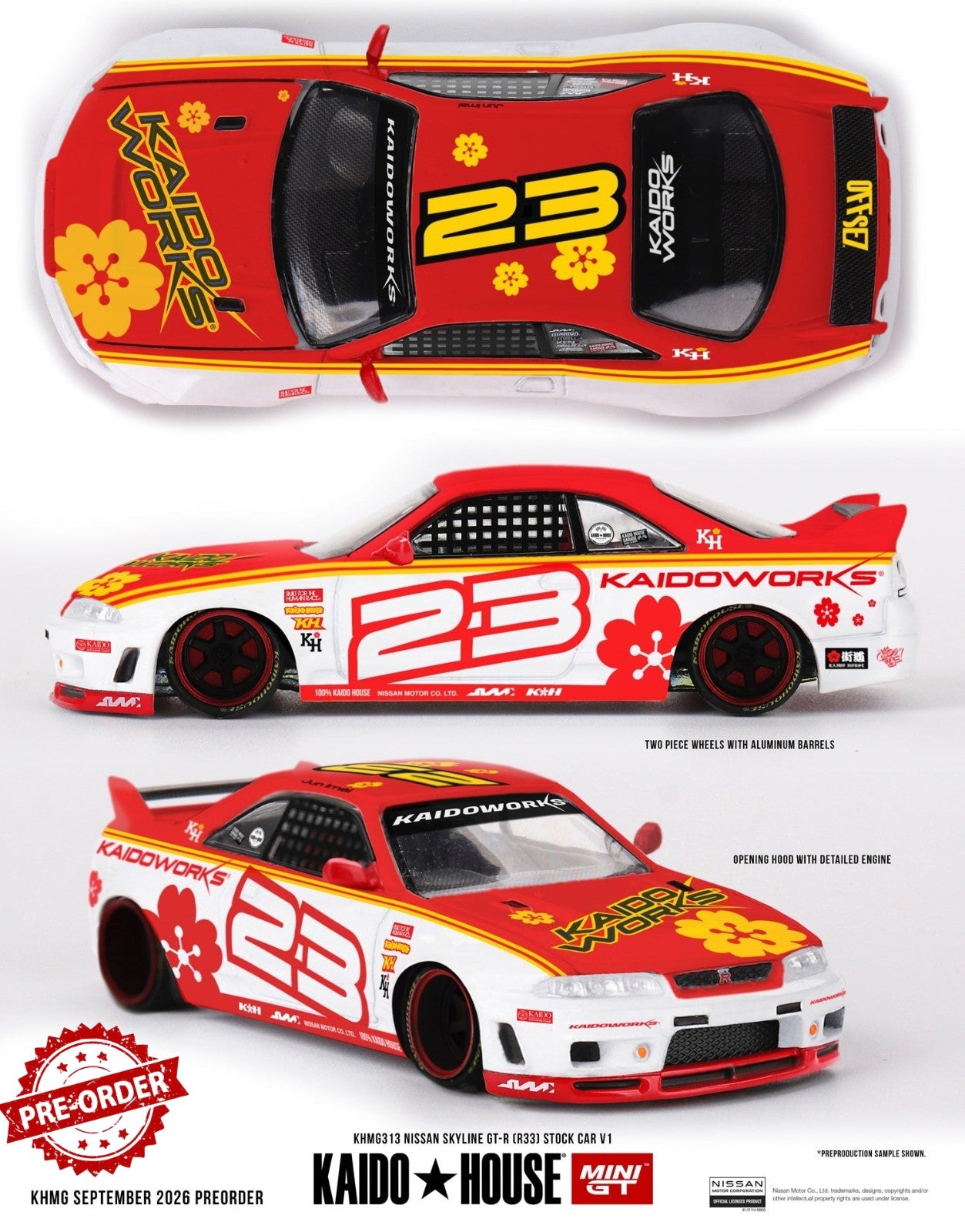 (Pre-order) Mini GT #313 Nissan Skyline GT-R (R33) Kaido Stock Car V1 House