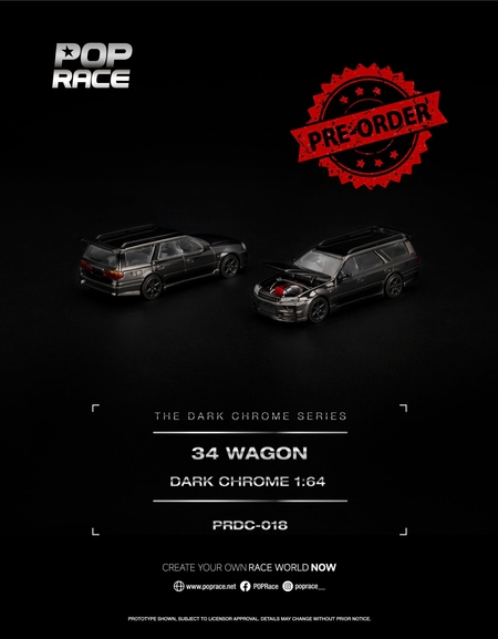 (Pre-order) POP RACE R34 WAGON DARK CHROME Opening Front Detailed Engine PRDC018