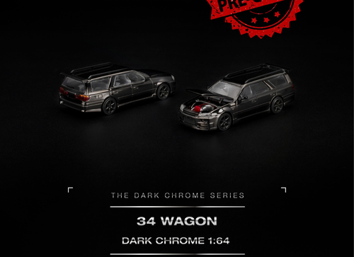 Load image into Gallery viewer, (Pre-order) POP RACE R34 WAGON DARK CHROME Opening Front Detailed Engine PRDC018
