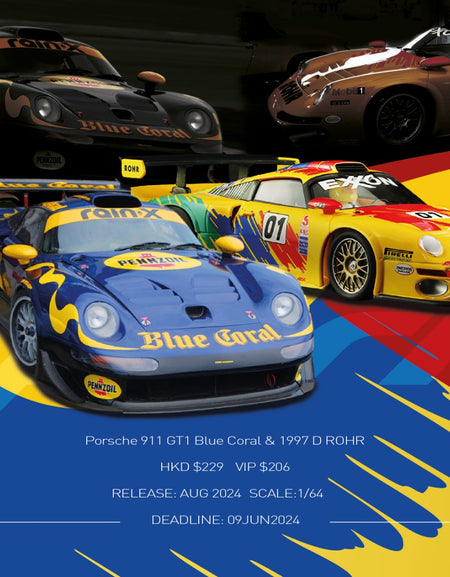 Sparky 1/64 Porsche 911 GT1 Blue Coral & 1997 D ROHR (Tiny Exclusive) 2-car set