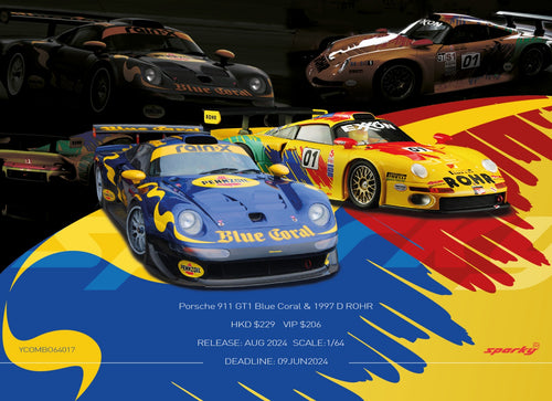 Load image into Gallery viewer, Sparky 1/64 Porsche 911 GT1 Blue Coral &amp; 1997 D ROHR (Tiny Exclusive) 2-car set
