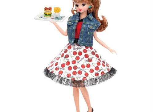 Load image into Gallery viewer, Takara Tomy Licca Chan Doll Set - Rockabilly Cherry Dress Set
