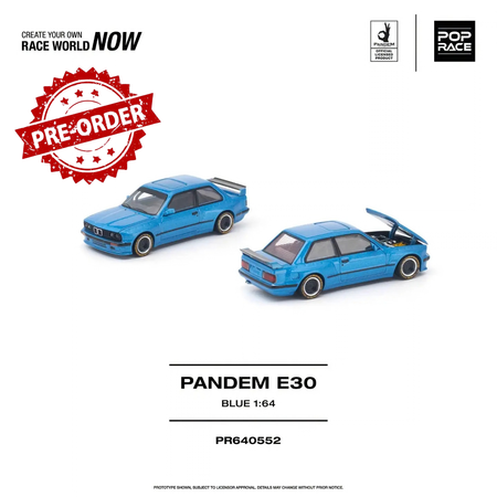(Pre-order) POPRACE 1/64 - PANDEM E30 BLUE Opening Front Hood Detailed Engine