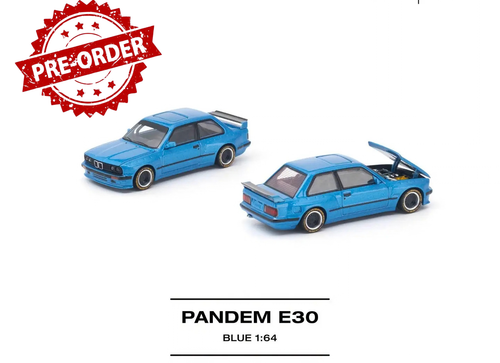 Load image into Gallery viewer, (Pre-order) POPRACE 1/64 - PANDEM E30 BLUE Opening Front Hood Detailed Engine
