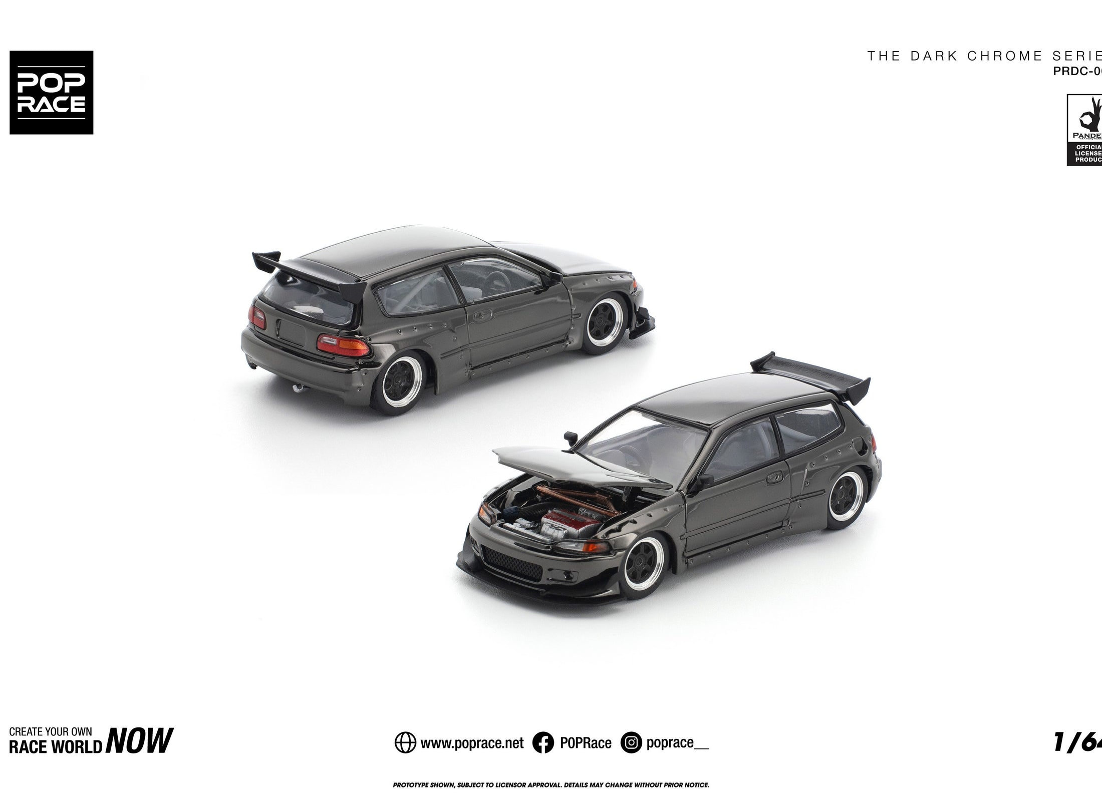 (Pre-order) POPRACE 1/64 PANDEM CIVIC EG6 DARK CHROME Diecast Model Car