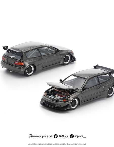 (Pre-order) POPRACE 1/64 PANDEM CIVIC EG6 DARK CHROME Diecast Model Car