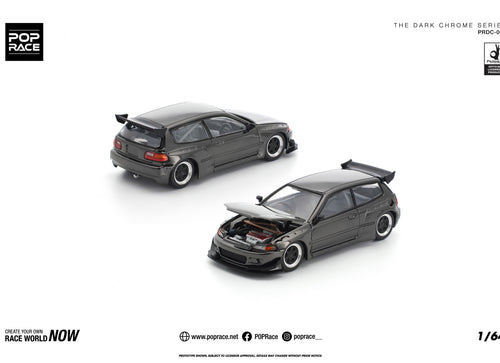 Load image into Gallery viewer, (Pre-order) POPRACE 1/64 PANDEM CIVIC EG6 DARK CHROME Diecast Model Car

