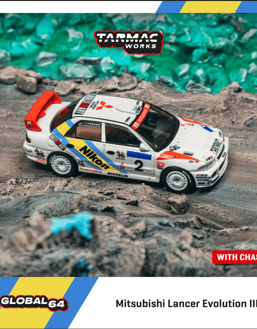 Load image into Gallery viewer, Tarmac Works 1/64 Mitsubishi Lancer Evolution III HK-BJ Rally 1995
