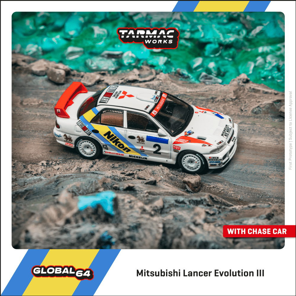 Tarmac Works 1/64 Mitsubishi Lancer Evolution III HK-BJ Rally 1995