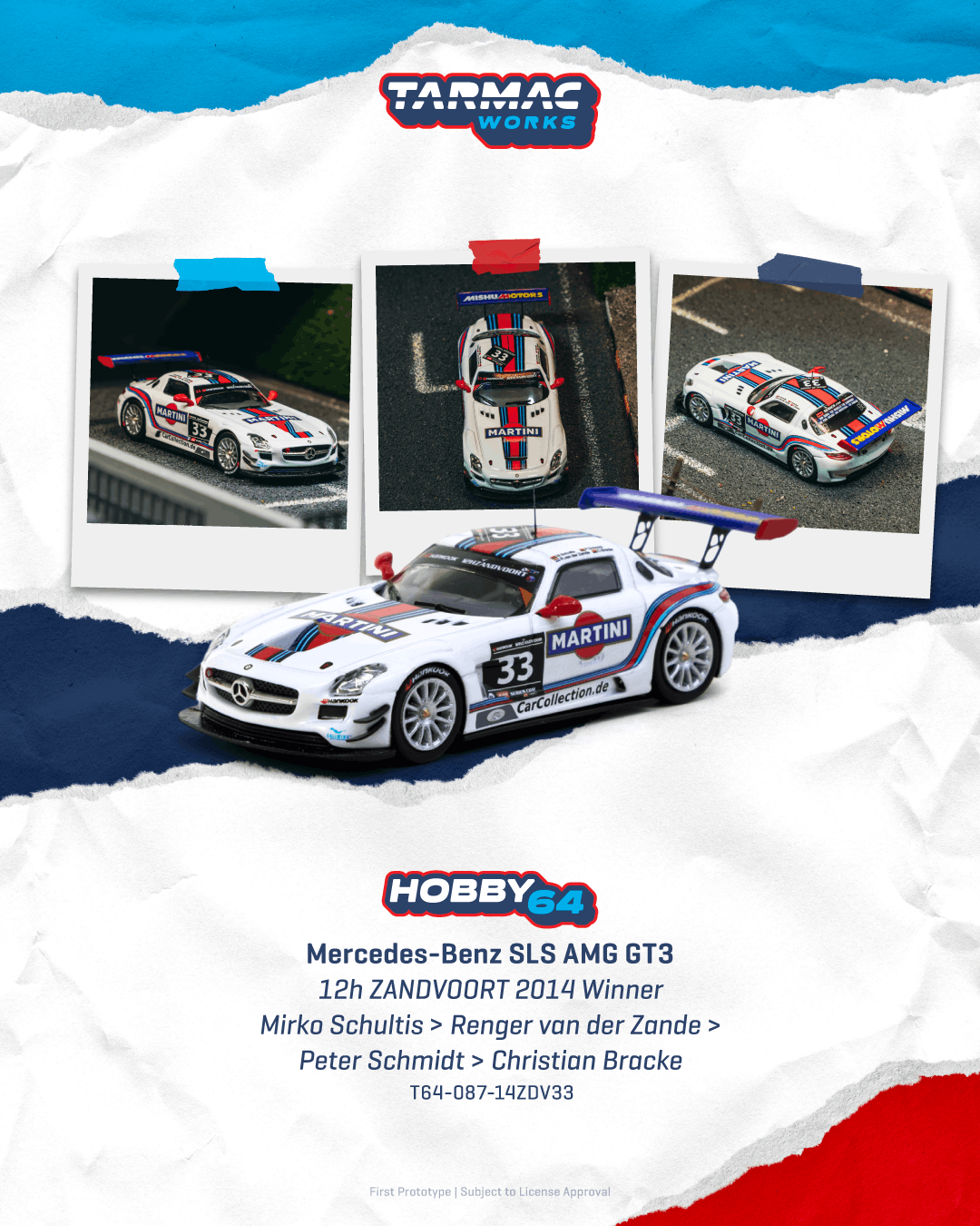 (Pre-order)Tarmac Works 1/64 Mercedes-Benz SLS AMG GT3 12h Zandvoort 2014 Winner