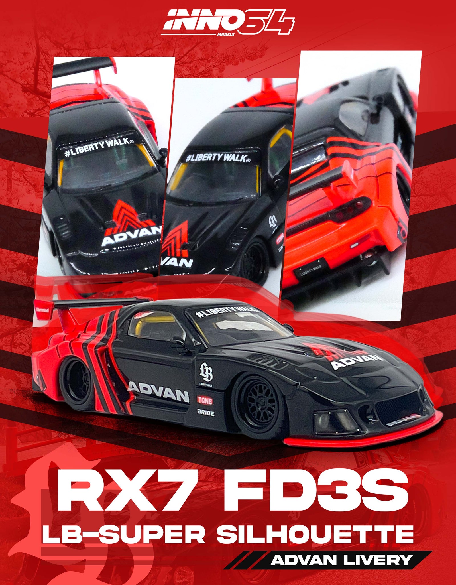 INNO64 1/64 LBWK MAZDA RX7 (FD3S) LB-SUPER SILHOUETTE "ADVAN LIVERY"