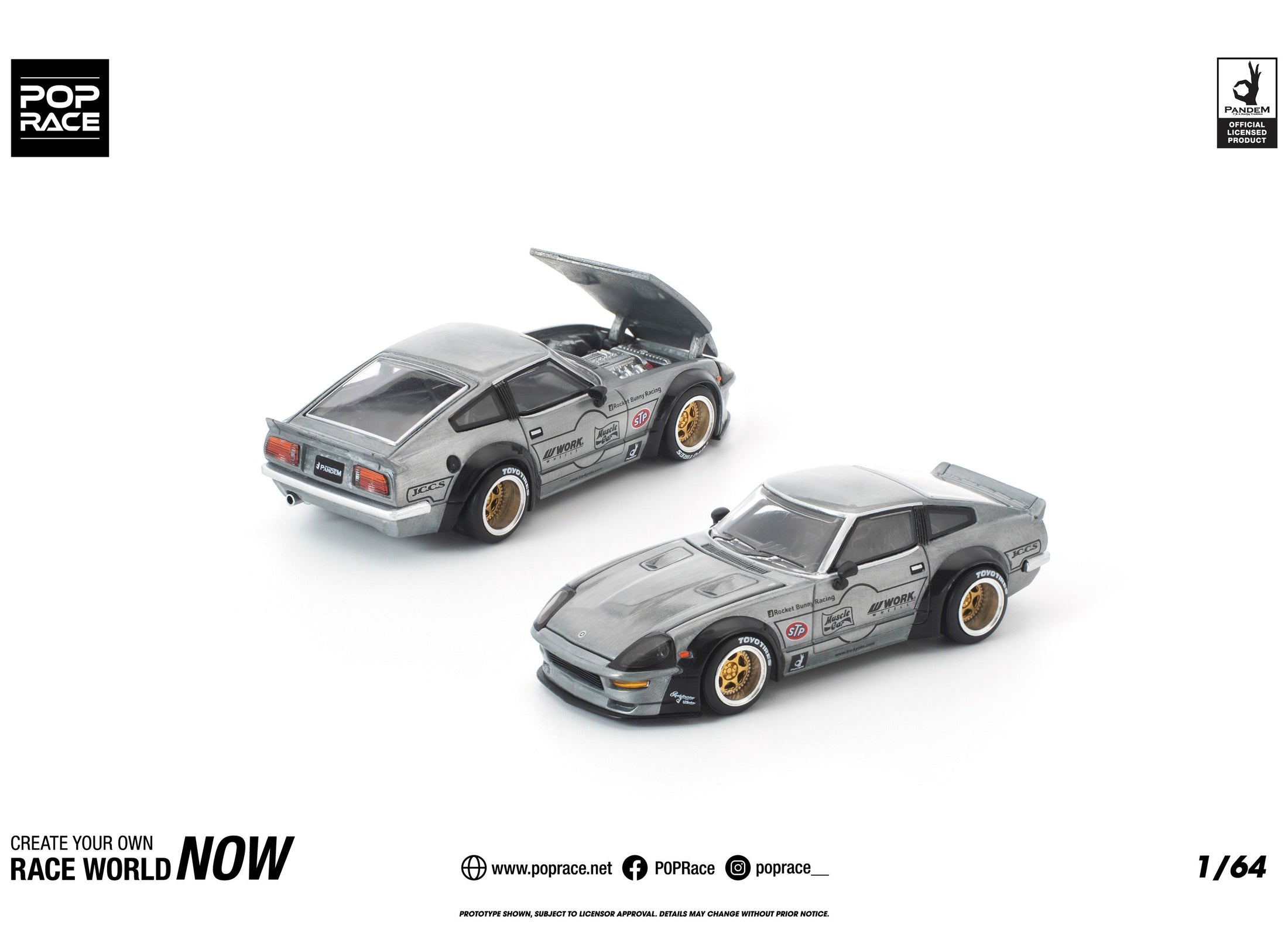 (Pre-order) POP RACE 1/64 PANDEM 280ZX RAW METAL Diecast Model Car