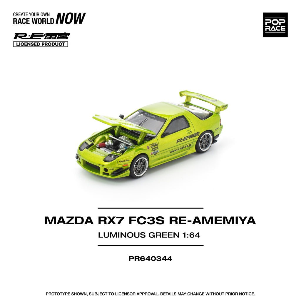 (Pre-order) POPRACE 1/64 MAZDA RX7 FC3S RE-AMEMIYA LUMINOUS GREEN Diecast Car