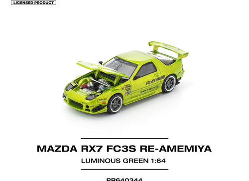 Load image into Gallery viewer, (Pre-order) POPRACE 1/64 MAZDA RX7 FC3S RE-AMEMIYA LUMINOUS GREEN Diecast Car
