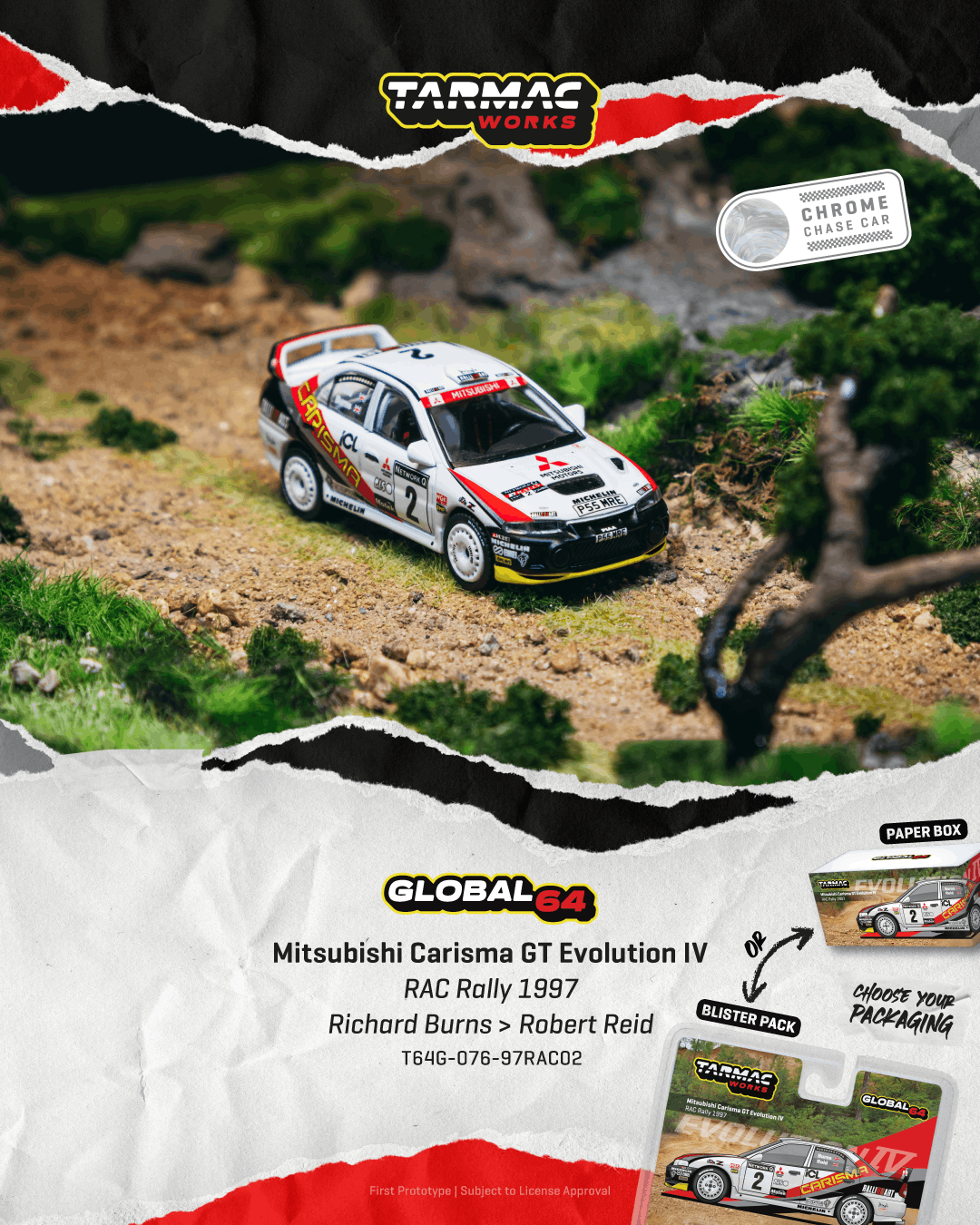(Pre-order) Tarmac Works 1/64 Mitsubishi Carisma GT Evolution IV RAC Rally 1997