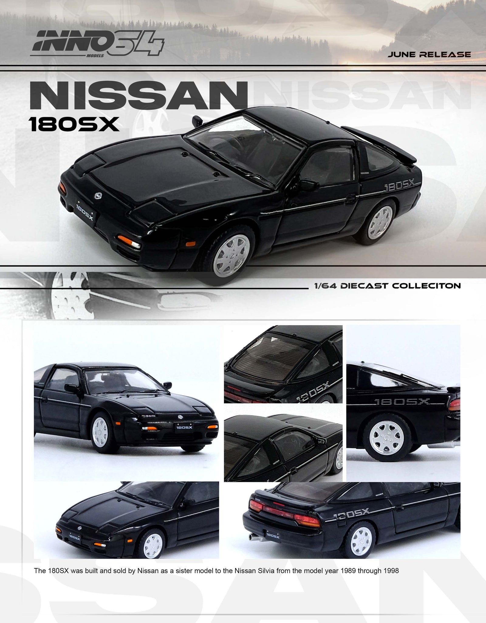 INNO64 MODEL 1/64 NISSAN 180SX Black Model Car