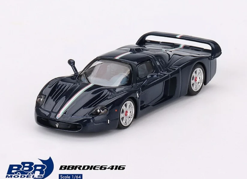 Load image into Gallery viewer, BBR Model 1:64 Maserati MC12 Stradale Blue Metallic w/ Stripe Car
