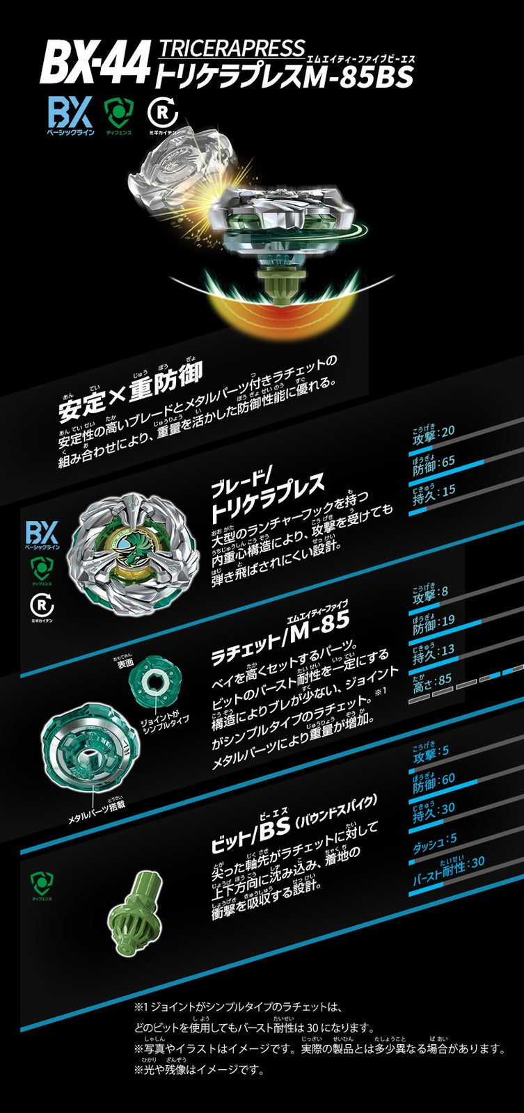 Takara Tomy Beyblade X Booster BX-44 TriceraPress M-85BS