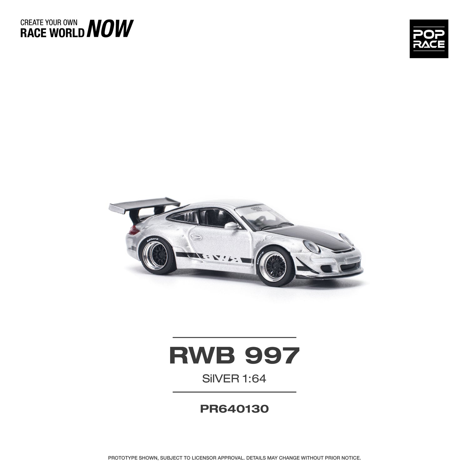 POPRACE 1/64 RWB 997 Silver Diecast Model Car