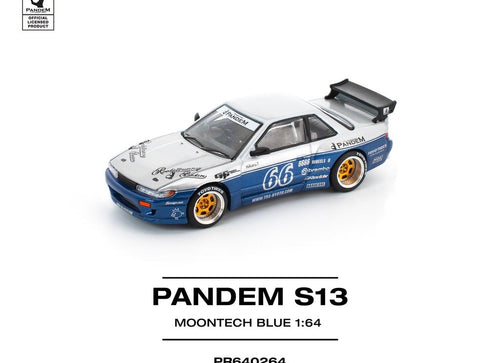 Load image into Gallery viewer, POPRACE 1/64 PANDEM SILVIA S13 MOONTECH BLUE Diecast Model Car
