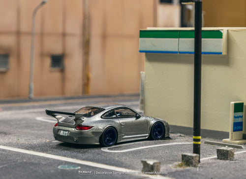Load image into Gallery viewer, Tarmac Works 1/64 Old &amp; New 997 Gray Metallic Diecast model car
