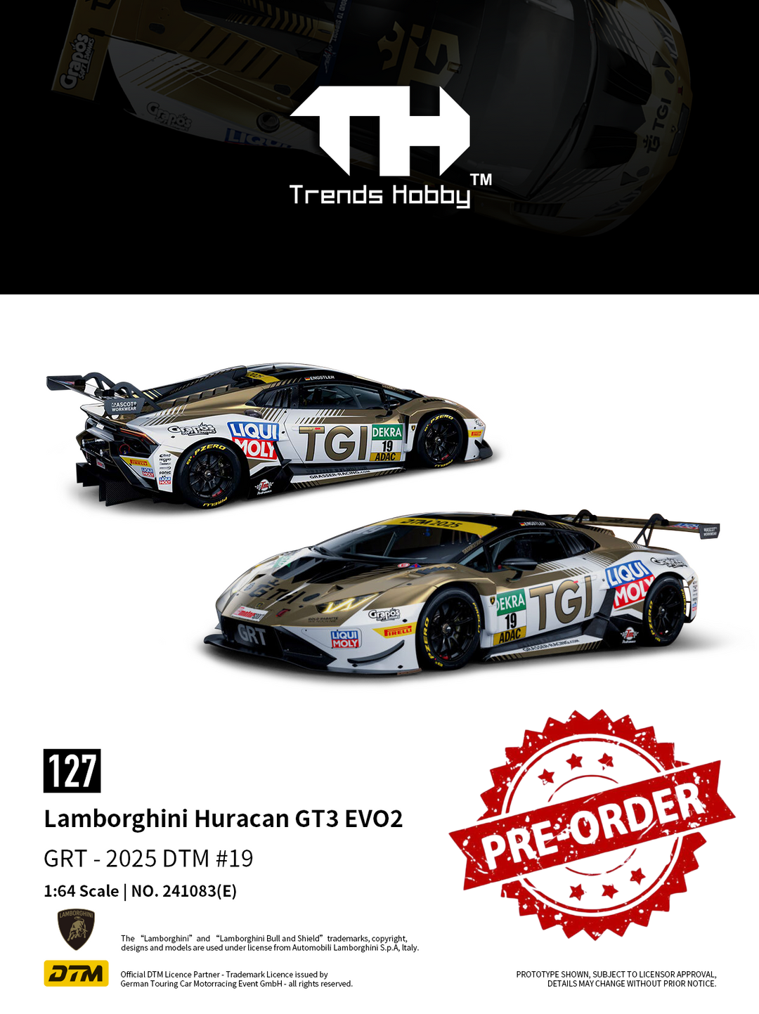 (Pre-order) Trends Hobby 1/64 Diecast Lamborghini Huracan GT3 EVO2 DTM 2025 #19