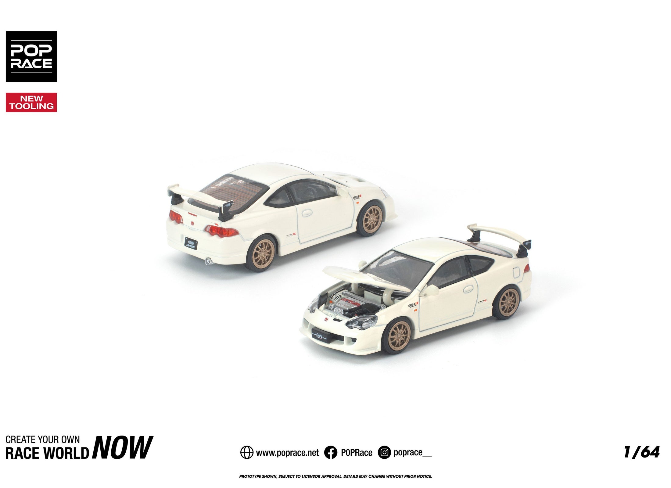 (Pre-order) POP RACE 1/64 HONDA DC5 MUGEN WHITE Diecast Model Car