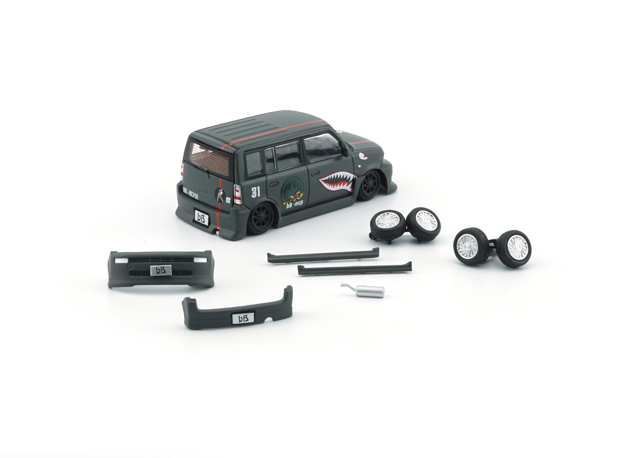 BMC 1/64 Toyota 2000 bB - Matte Green + P40 Tiger Pattern (RHD) LTD