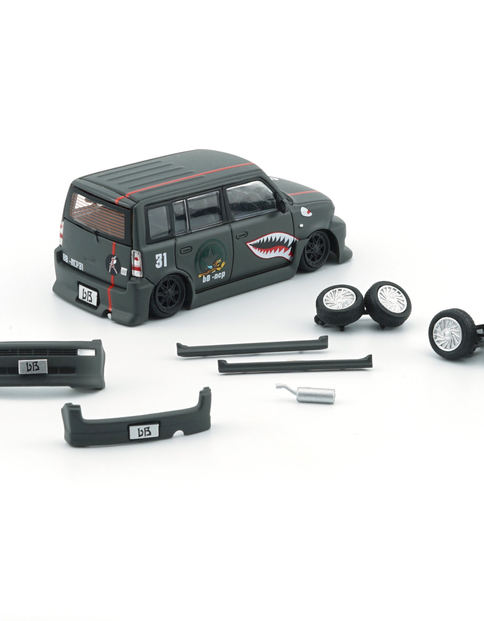 BMC 1/64 Toyota 2000 bB - Matte Green + P40 Tiger Pattern (RHD) LTD