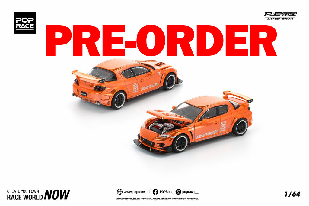 (Pre-order)  POPRACE 1/64 MAZDA RX-8 RE-AMEMIYA CHROME ORANGE Diecast Model Car