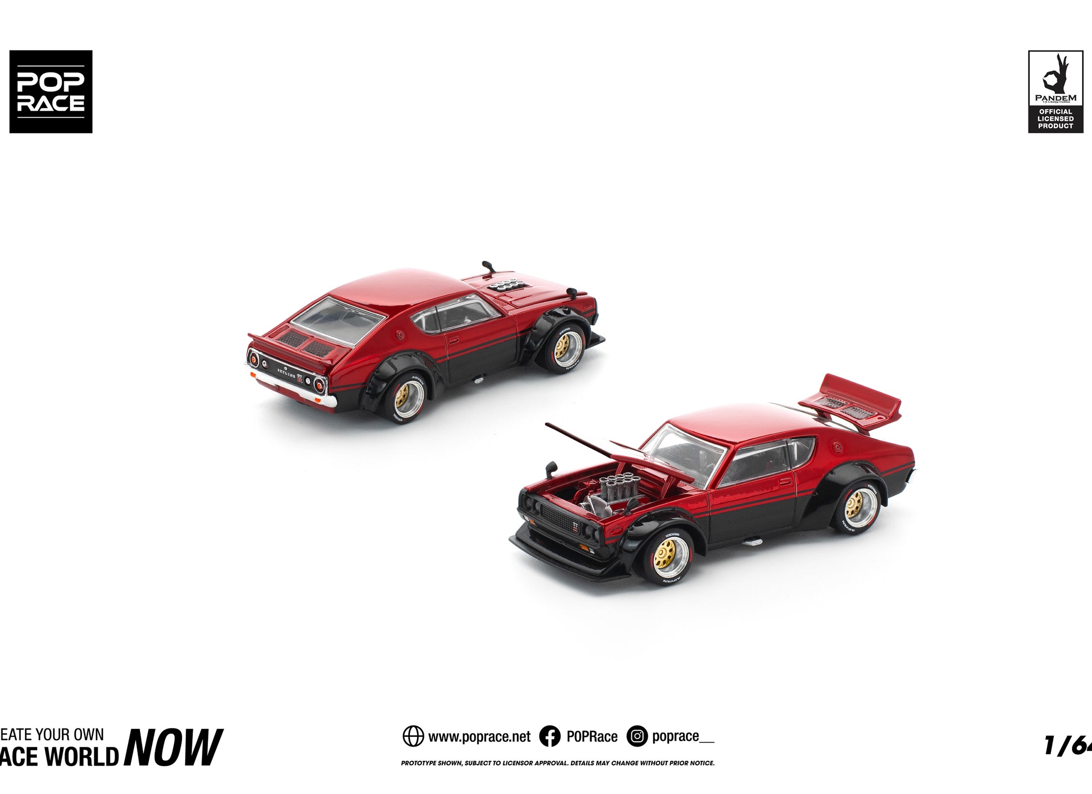 (Pre-order) POPRACE 1/64 KPGC110 KENMERI - RED/BLACK Diecast Model Car