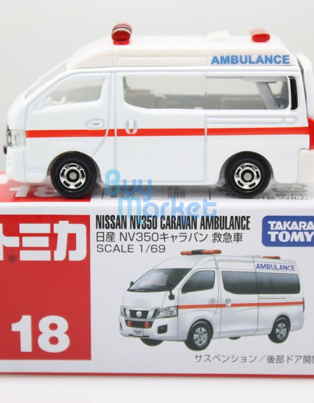 New Takara Tomy Tomica #18 Nissan NV350 Caravan Ambulance 1/69 Diecast Toy Car
