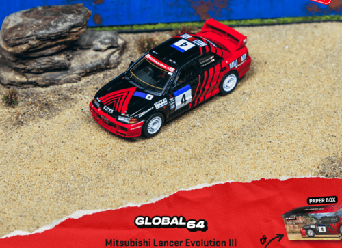 Load image into Gallery viewer, (Pre-order) Tarmac Works 1/64 Mitsubishi Lancer Evolution III China Rally 1998
