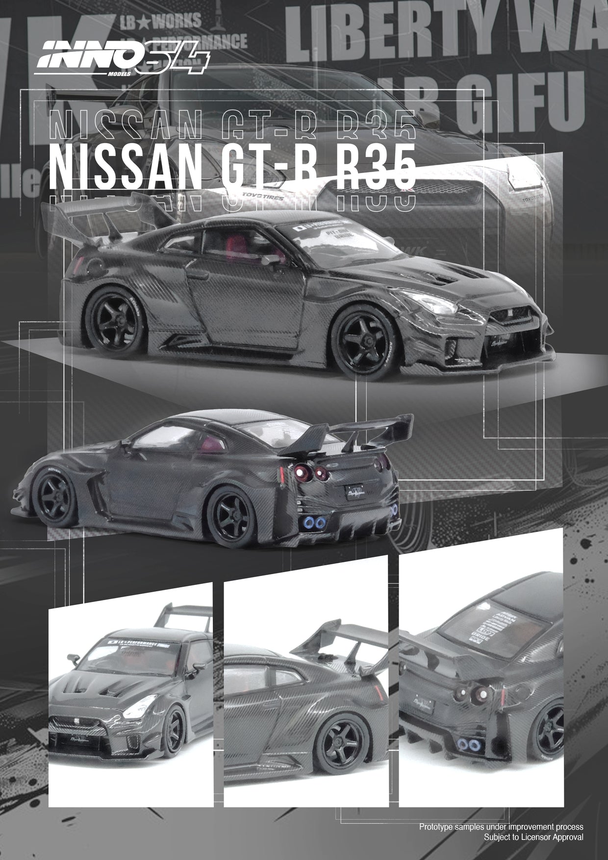 INNO64 1/64 NISSAN GT-R (R35) LBWK SUPER SILHOUETTE 35GT-RR Carbon