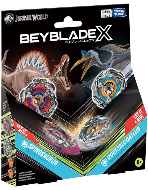 Load image into Gallery viewer, Takara Tomy Beyblade X BX-00 Jurassic World Spinosaurus Quetzalcoatl Starter Set
