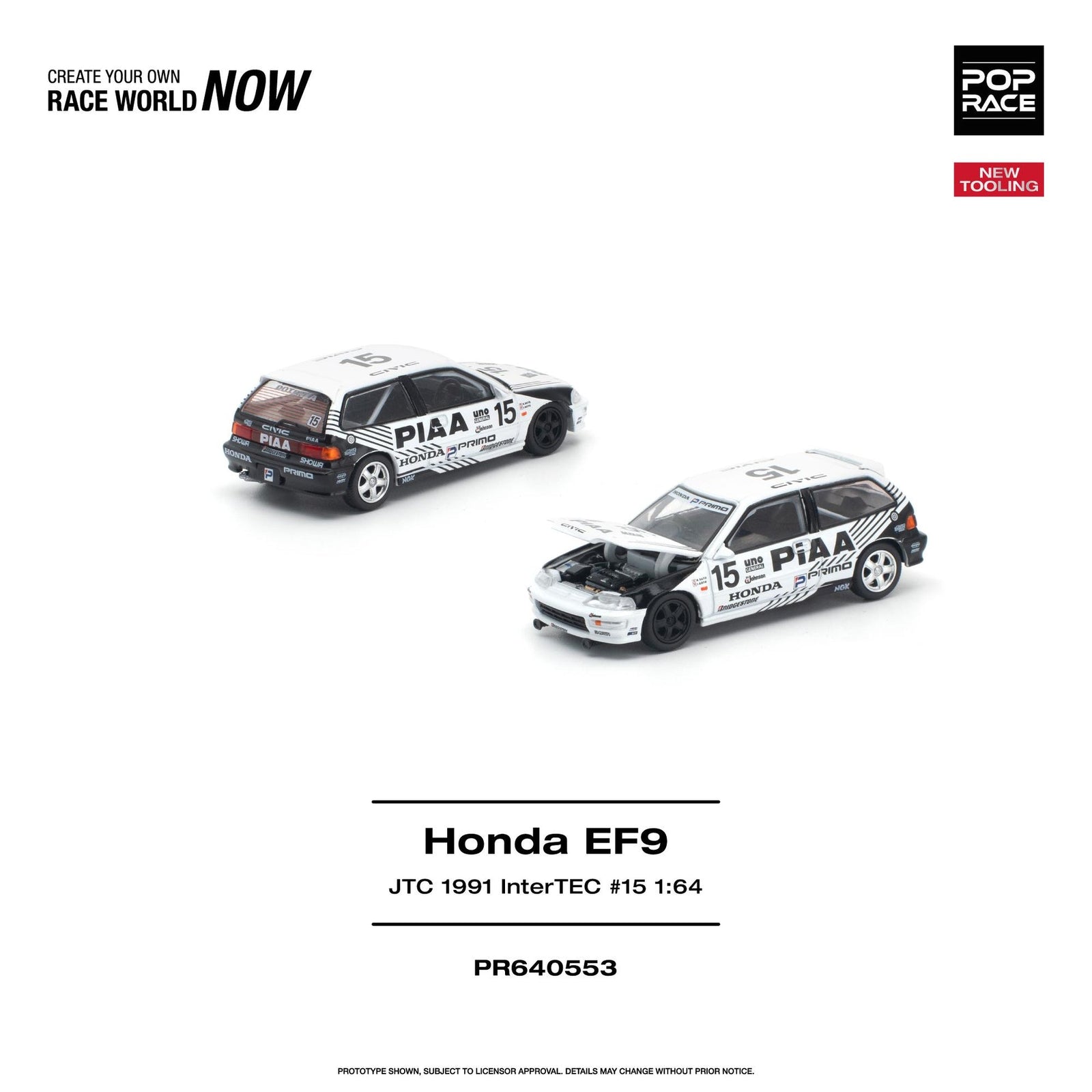 (Pre-order) POPRACE 1/64 - HONDA CIVIC EF9 #15 JTC 1991 Intertec Diecast Model