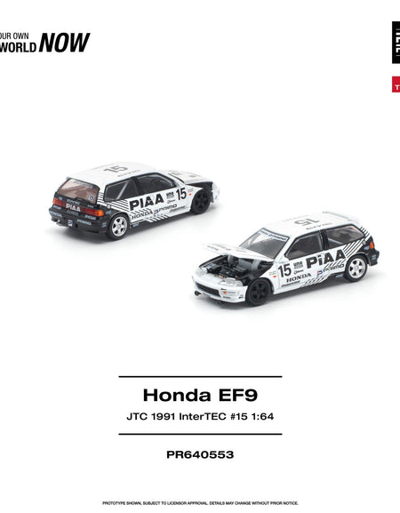 (Pre-order) POPRACE 1/64 - HONDA CIVIC EF9 #15 JTC 1991 Intertec Diecast Model