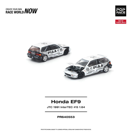 (Pre-order) POPRACE 1/64 - HONDA CIVIC EF9 #15 JTC 1991 Intertec Diecast Model