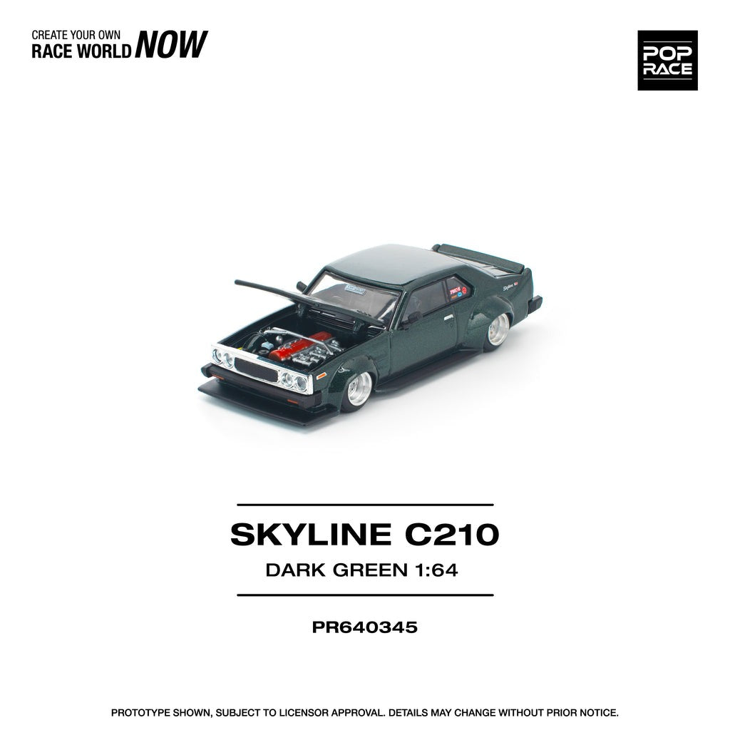 (Pre-order) POPRACE 1/64 SKYLINE C210 DARK GREEN NEW TOOLING Diecast Model Car