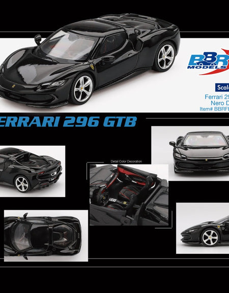 BBR 1/64 Ferrari 296 GTB Nero Daytona Diecast Model Car