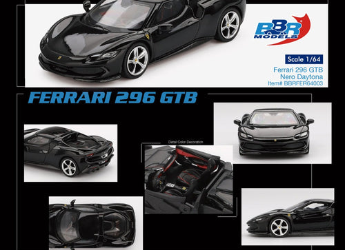 Load image into Gallery viewer, BBR 1/64 Ferrari 296 GTB Nero Daytona Diecast Model Car
