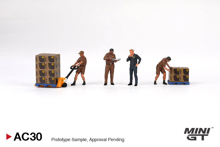 Mini GT MGTAC30 1/64 Figurine: UPS Driver and workers Figure