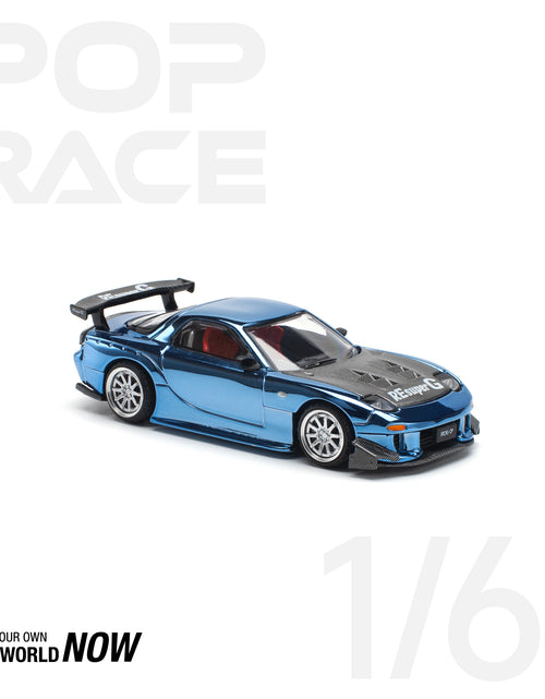 Load image into Gallery viewer, POPRACE 1/64 MAZDA RX7 RE-AMEMIYA WIDEBODY - BLUE CHROME Model Car
