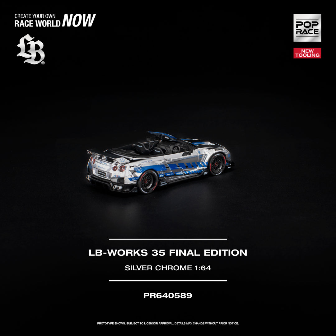 (Pre-order) POPRACE 1/64 - LB-WORKS 35GT-R FINAL EDITION SILVER CHROME Diecast