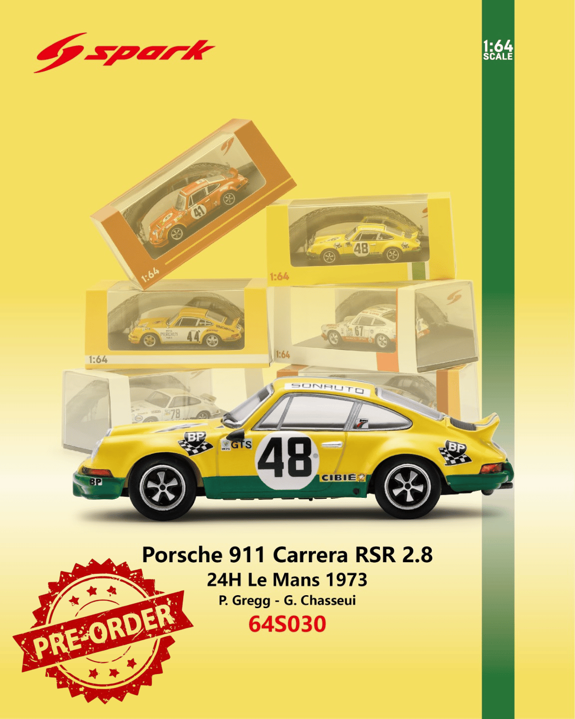 (Pre-order) Sparky 1/64 - Porsche 911 Carrera RSR 2.8 No.48 24H Le Mans 1973