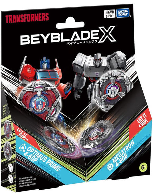 Load image into Gallery viewer, Takara Tomy Beyblade X BX-00 Optimus Prime 4-60P and Megatron Starter Pack Set

