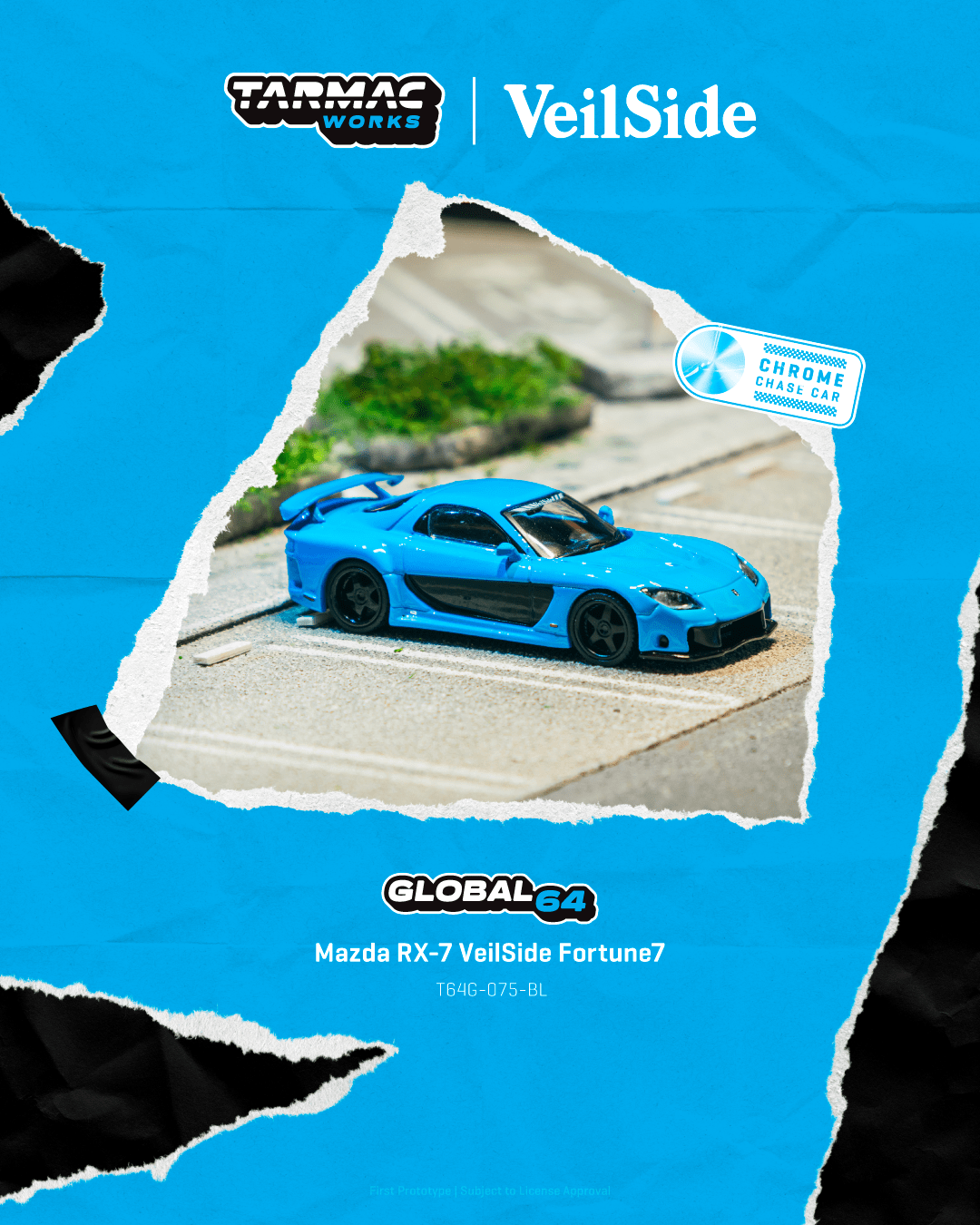 (Pre-order) Tarmac Works 1/64 Mazda RX-7 VeilSide Fortune7 Blue Model Car