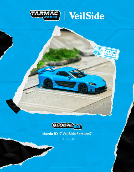 Tarmac Works 1/64 Mazda RX-7 VeilSide Fortune7 Blue Model Car