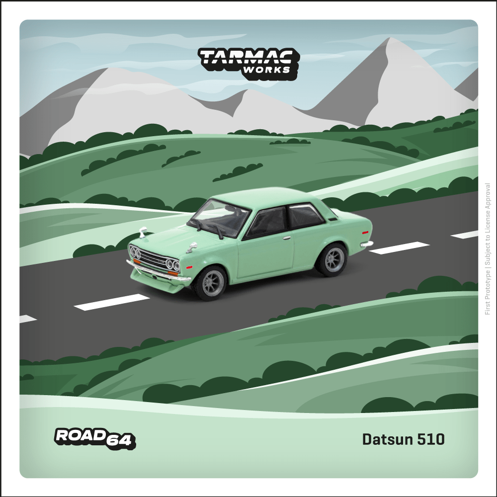Tarmac Works 1/64 Datsun 510 Light Green Diecast Model Car