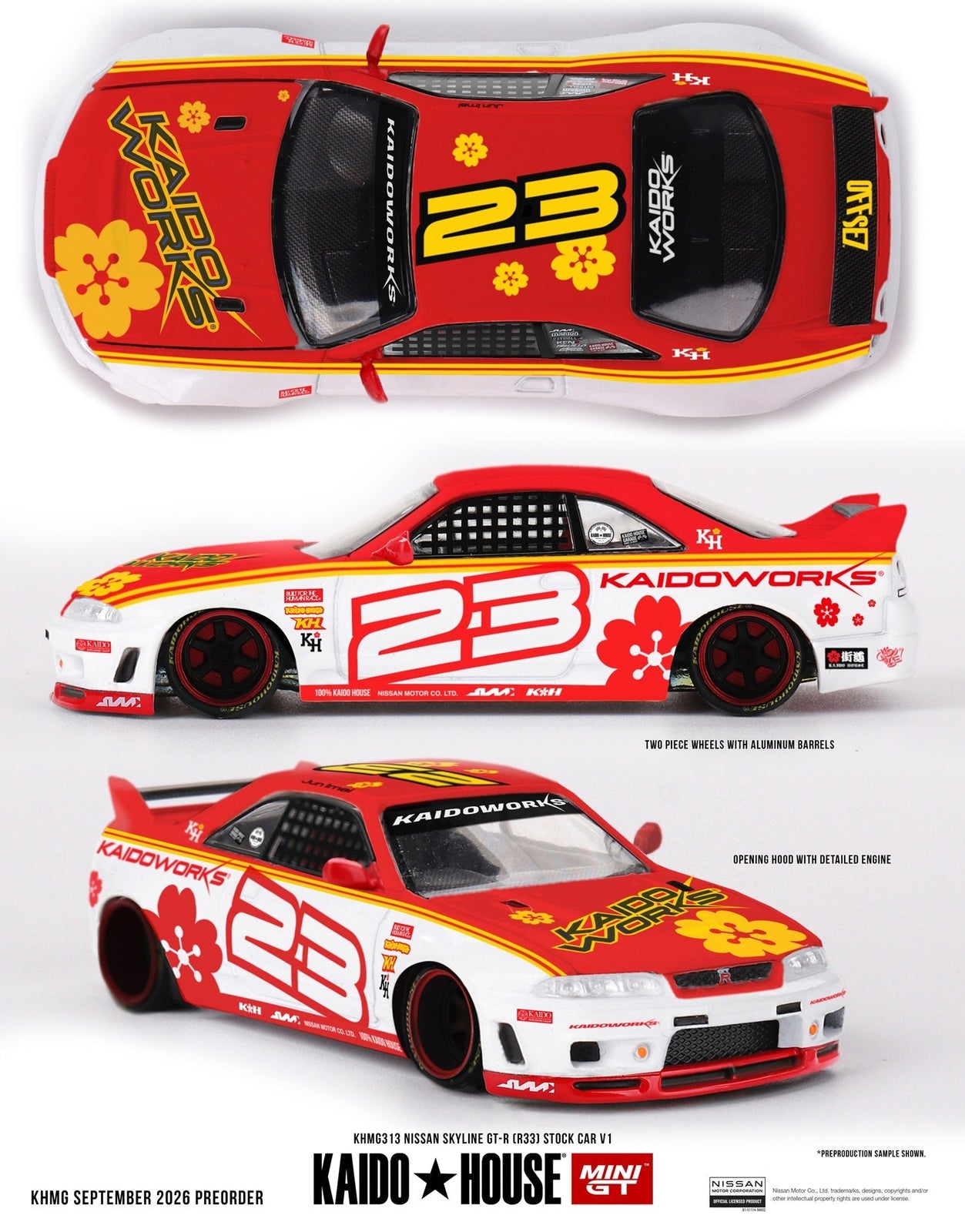 (Pre-order) Mini GT #313 Nissan Skyline GT-R (R33) Kaido Stock Car V1 House